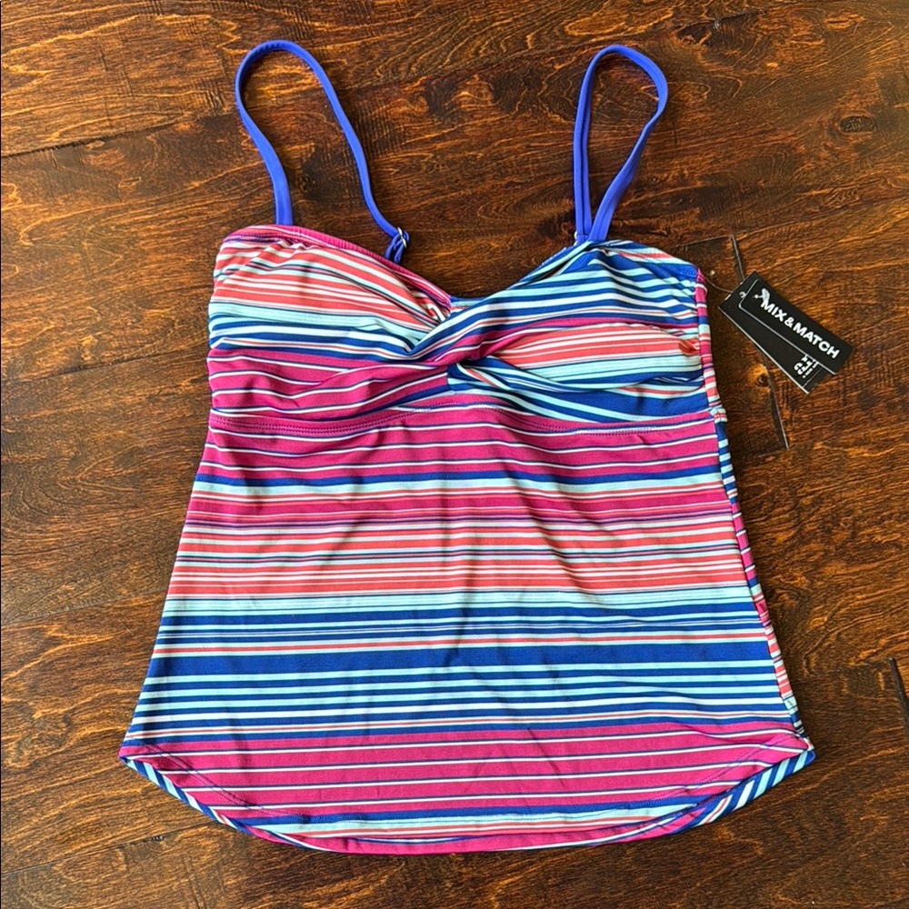 NWT a.n.a Multicolor Striped Tankini top with removable pads